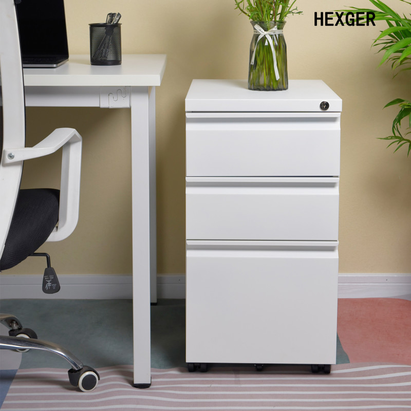 HEXGER Office Furniture 3 Drawer Mobile Vertical File with Lock